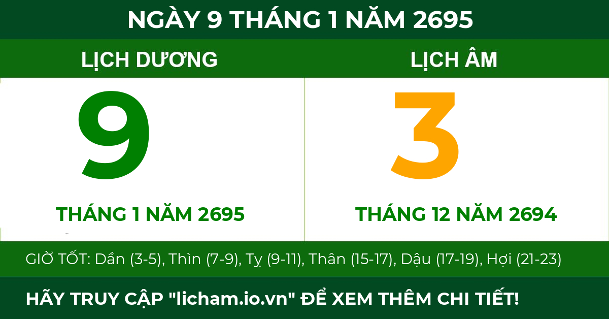 lịch âm ngày 9 tháng 1 năm 2695