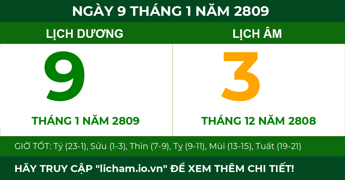 lịch âm ngày 9 tháng 1 năm 2809