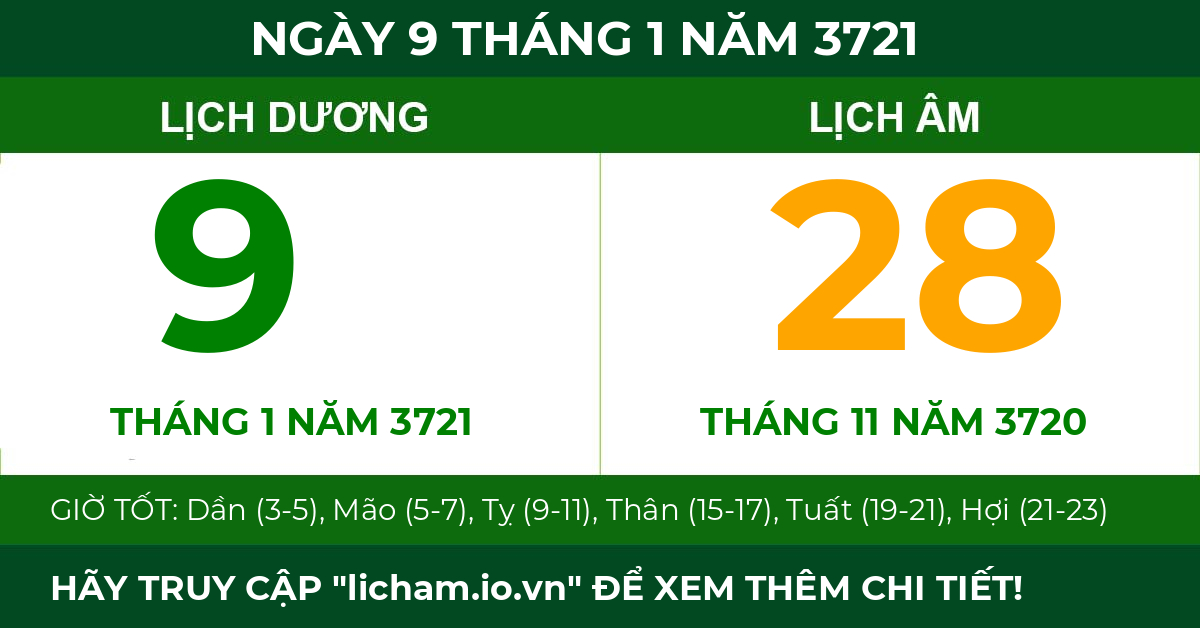 lịch âm ngày 9 tháng 1 năm 3721