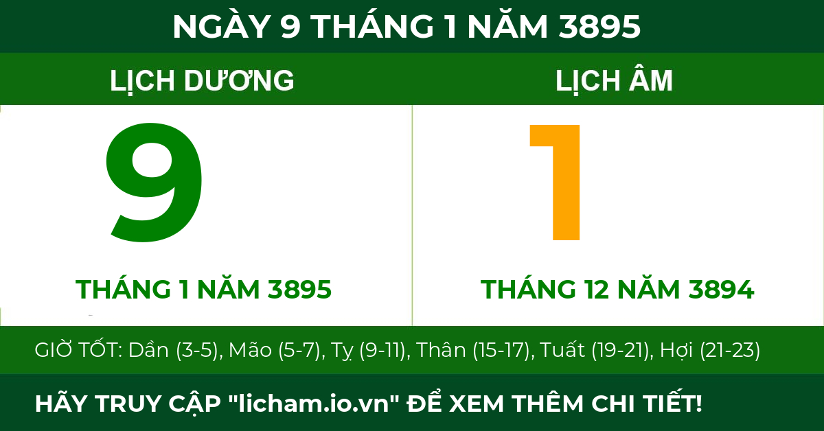 lịch âm ngày 9 tháng 1 năm 3895