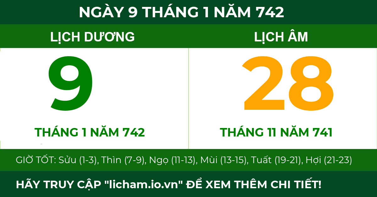lịch âm ngày 9 tháng 1 năm 742