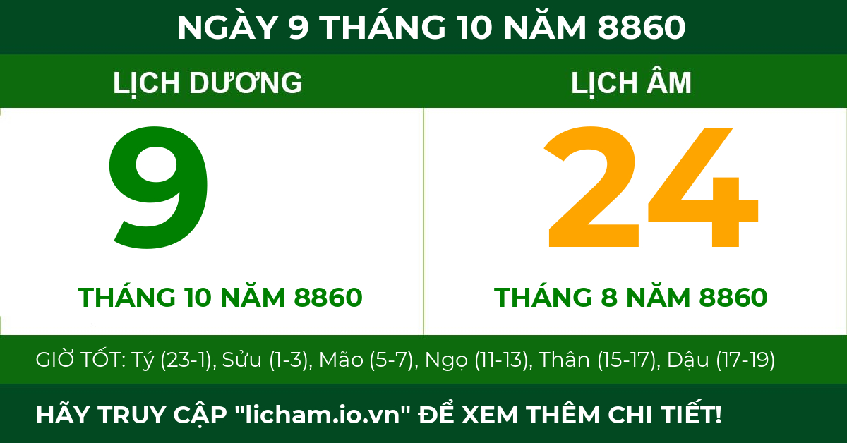 lịch âm ngày 9 tháng 10 năm 8860