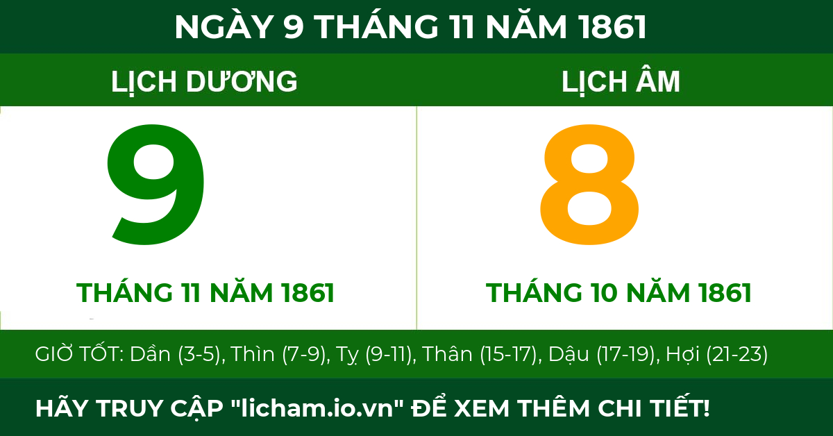 lịch âm ngày 9 tháng 11 năm 1861