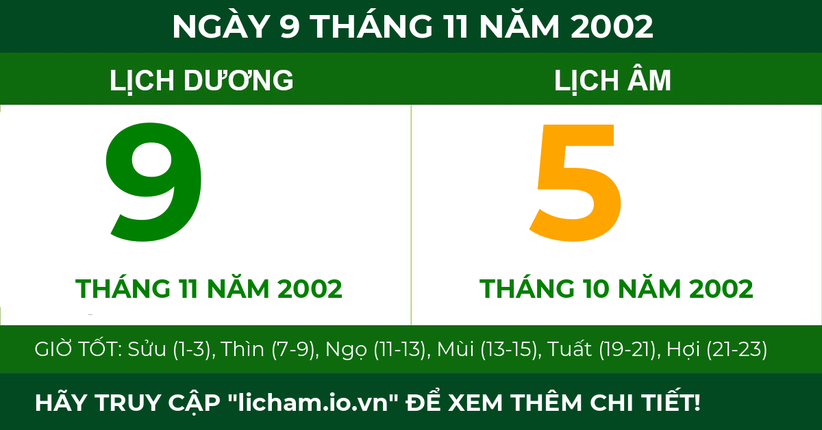lịch âm ngày 9 tháng 11 năm 2002