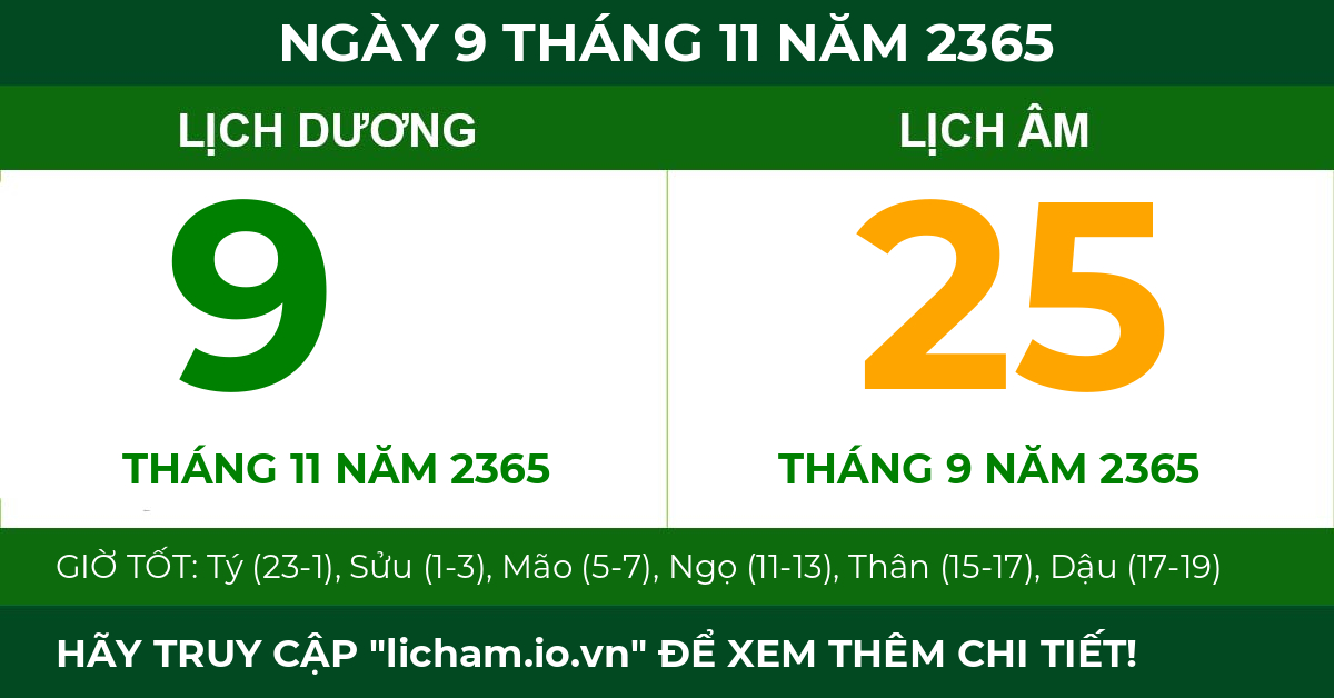 lịch âm ngày 9 tháng 11 năm 2365