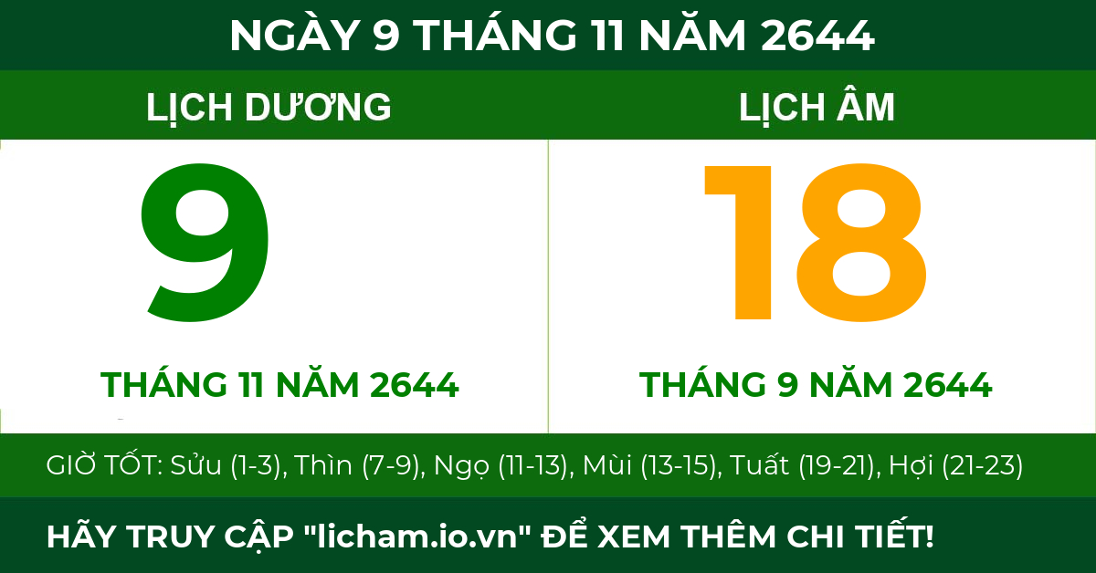 lịch âm ngày 9 tháng 11 năm 2644