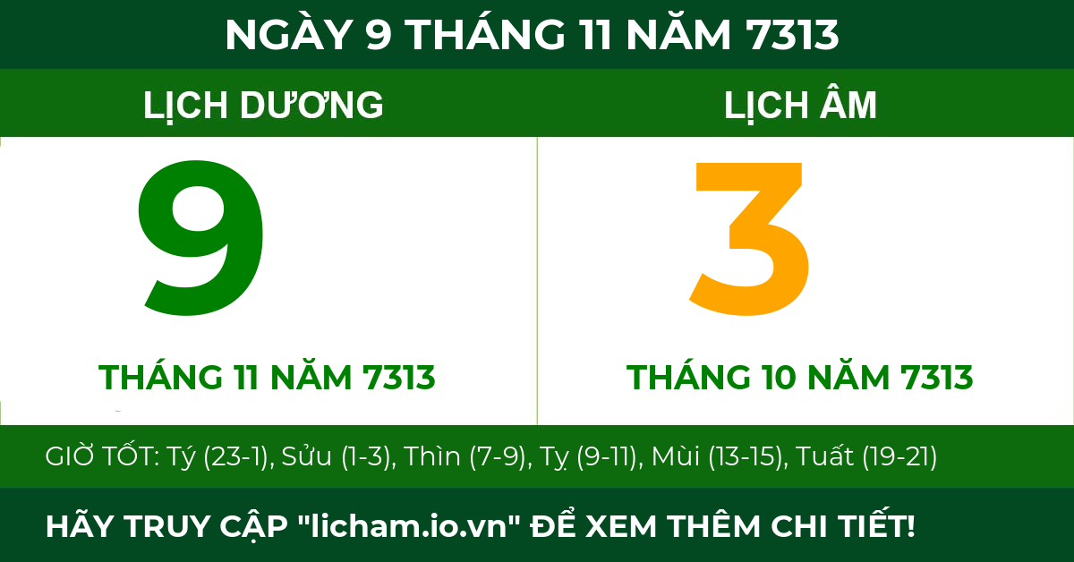 lịch âm ngày 9 tháng 11 năm 7313