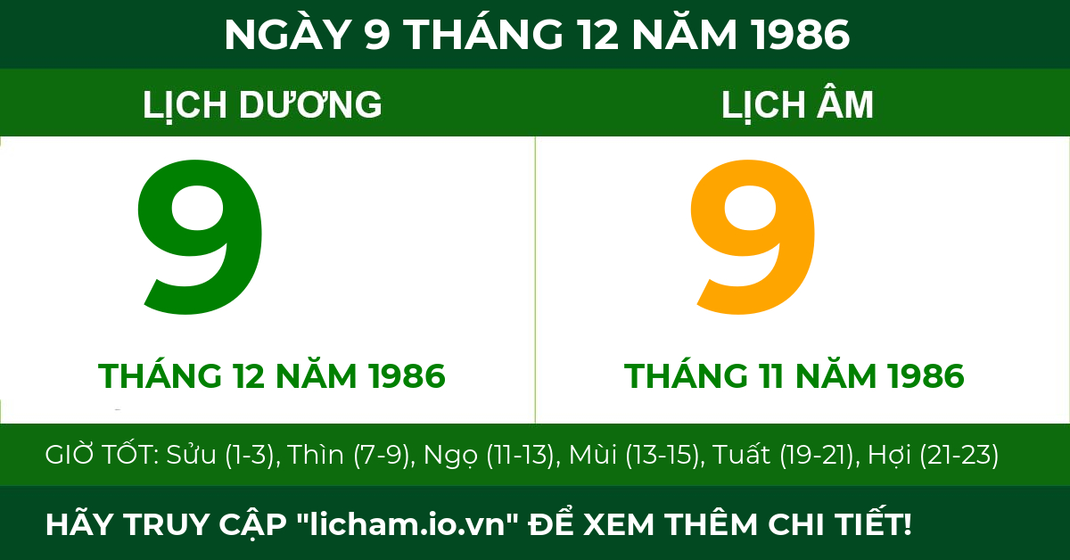 lịch âm ngày 9 tháng 12 năm 1986