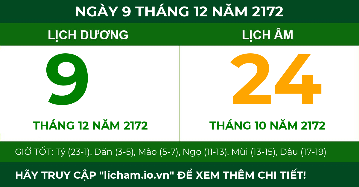 lịch âm ngày 9 tháng 12 năm 2172