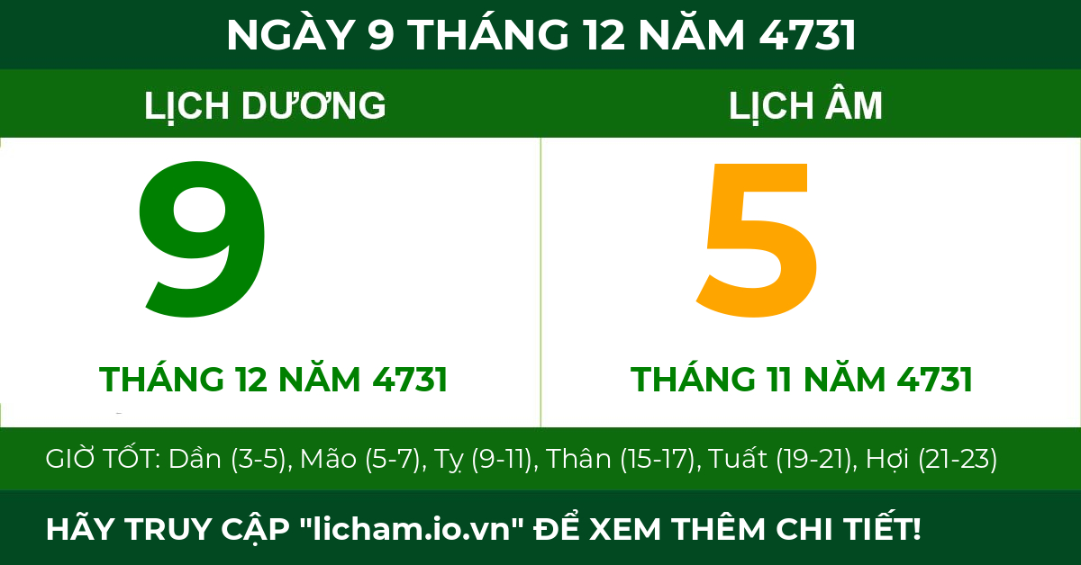 lịch âm ngày 9 tháng 12 năm 4731