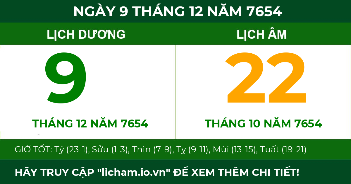 lịch âm ngày 9 tháng 12 năm 7654