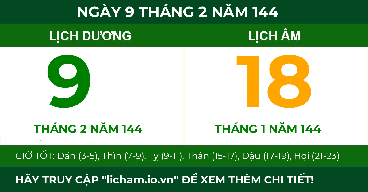 lịch âm ngày 9 tháng 2 năm 144