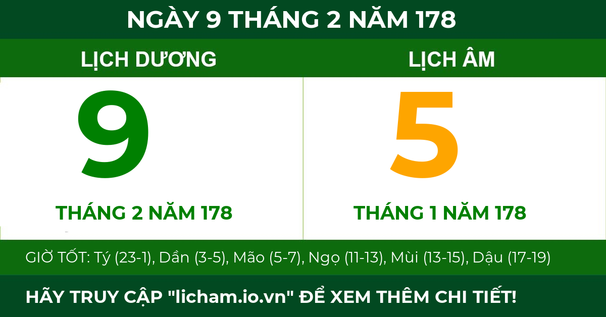lịch âm ngày 9 tháng 2 năm 178