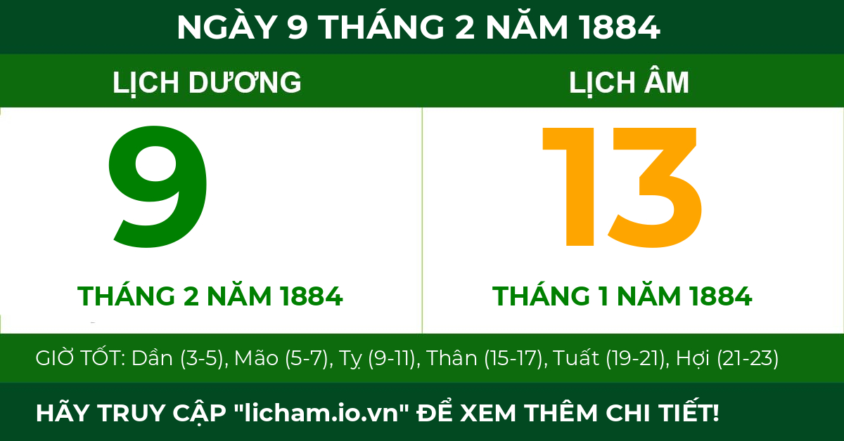 lịch âm ngày 9 tháng 2 năm 1884