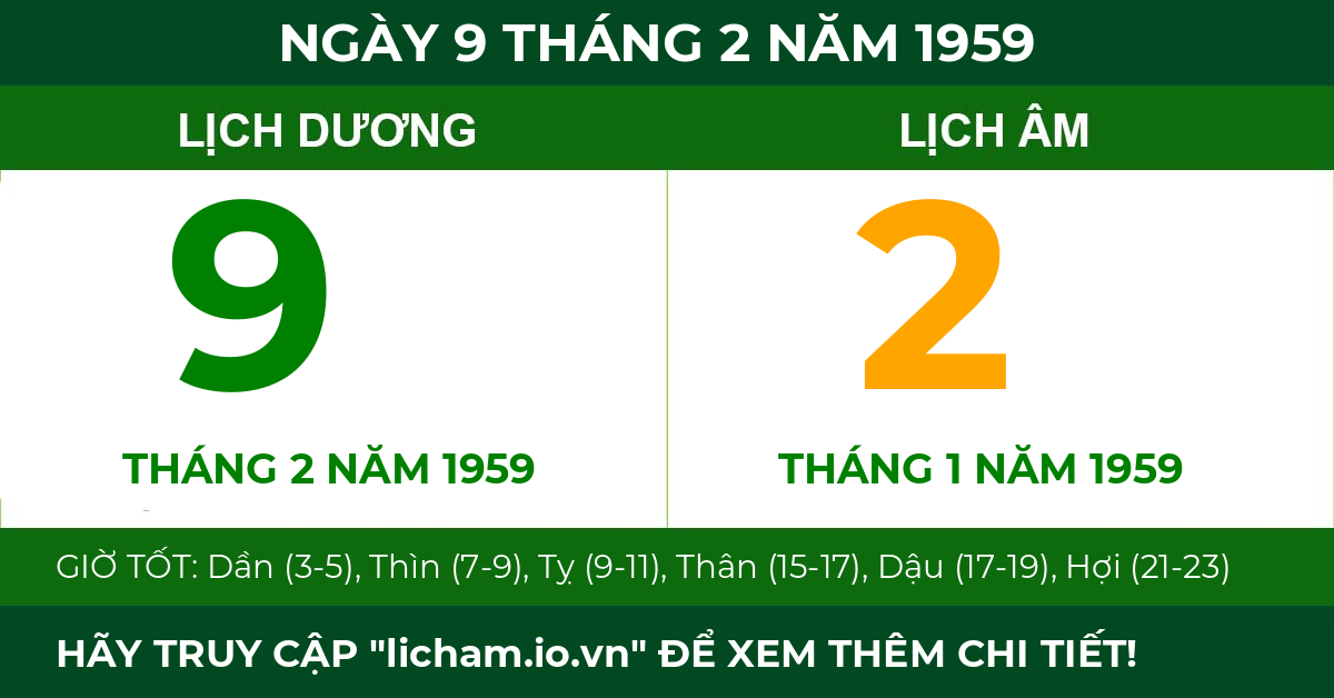 lịch âm ngày 9 tháng 2 năm 1959