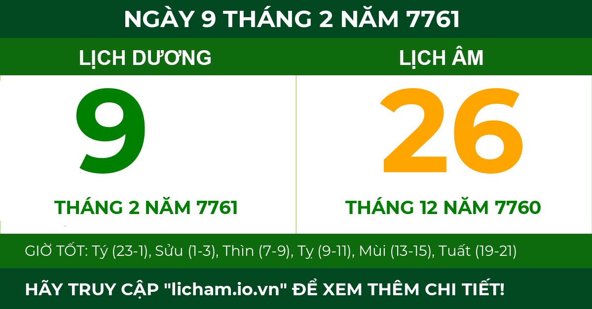 lịch âm ngày 9 tháng 2 năm 7761
