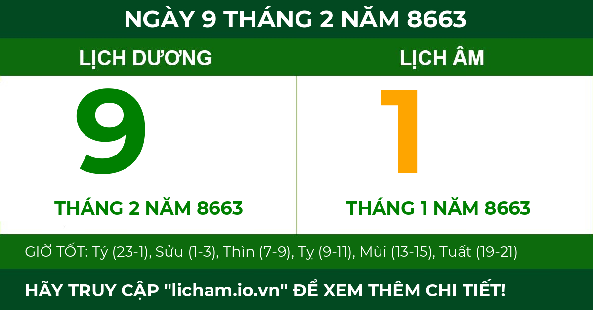 lịch âm ngày 9 tháng 2 năm 8663