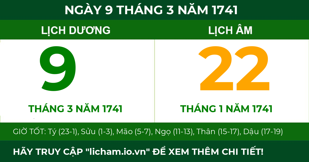 lịch âm ngày 9 tháng 3 năm 1741