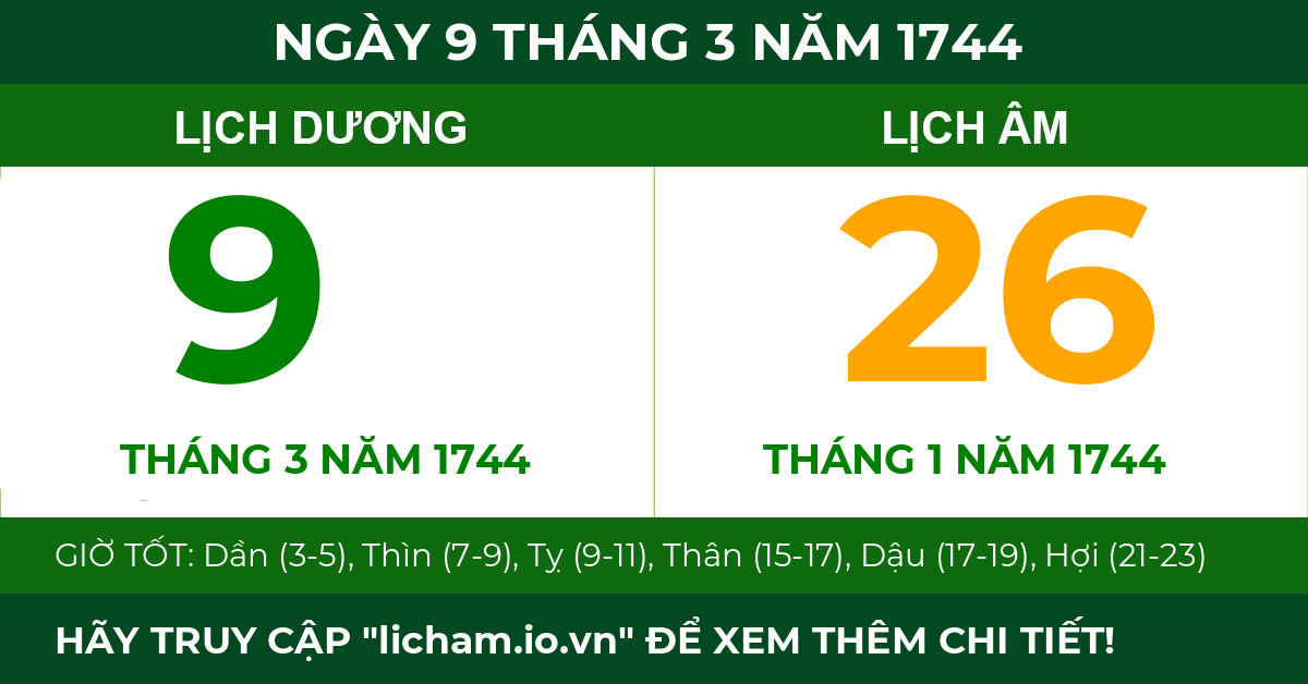 lịch âm ngày 9 tháng 3 năm 1744