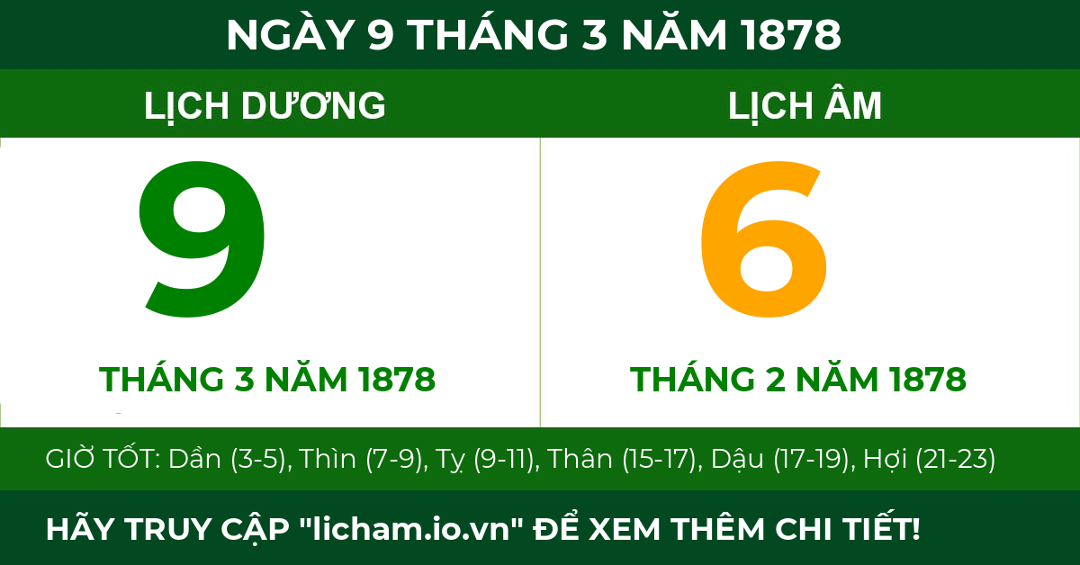 lịch âm ngày 9 tháng 3 năm 1878