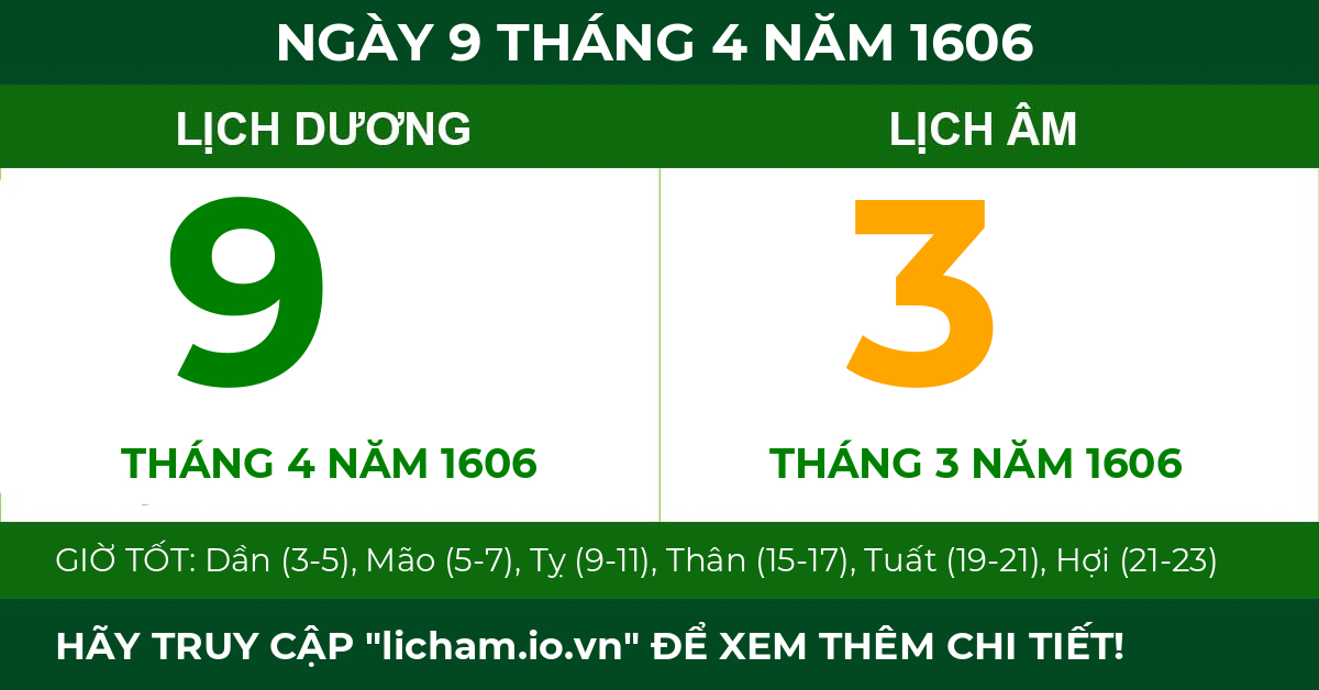 lịch âm ngày 9 tháng 4 năm 1606
