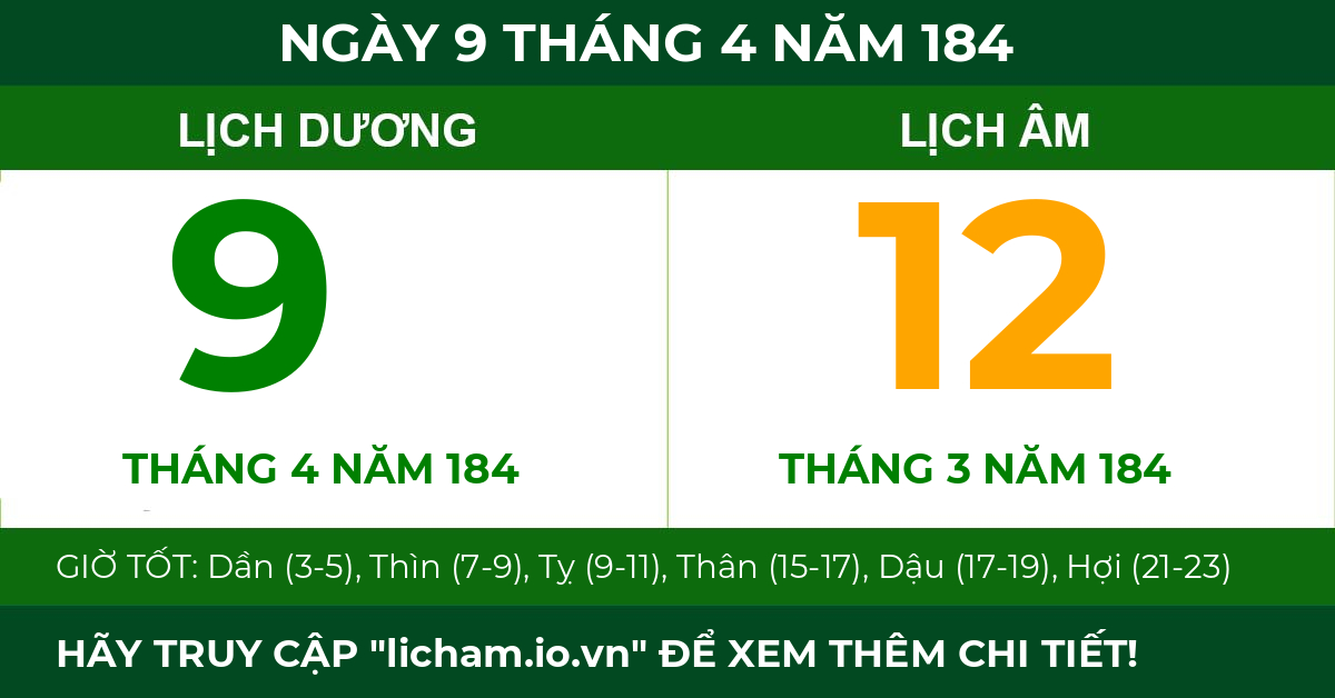 lịch âm ngày 9 tháng 4 năm 184
