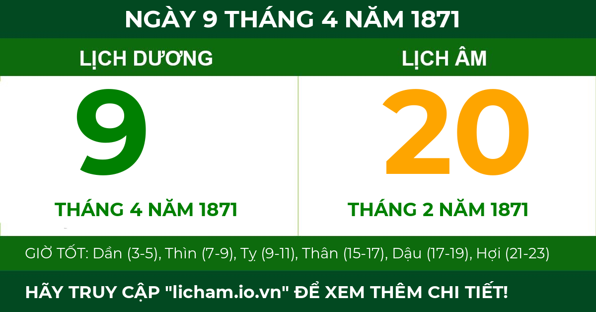 lịch âm ngày 9 tháng 4 năm 1871