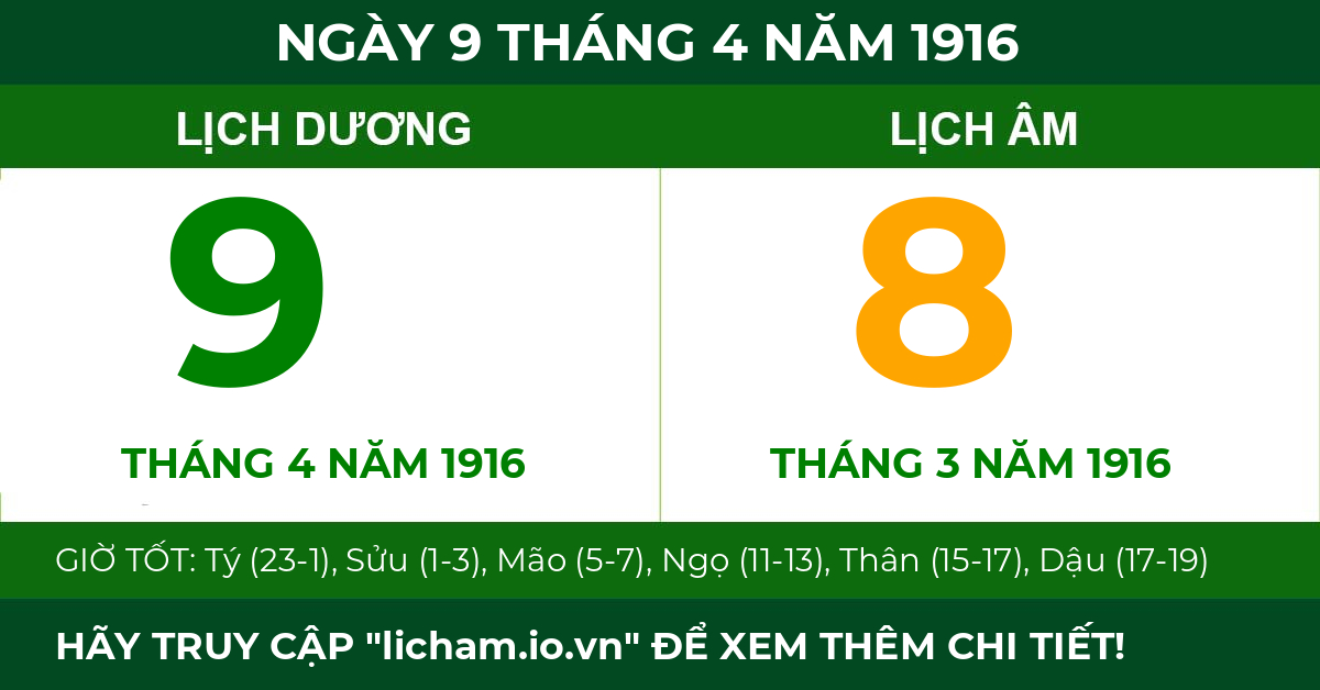 lịch âm ngày 9 tháng 4 năm 1916