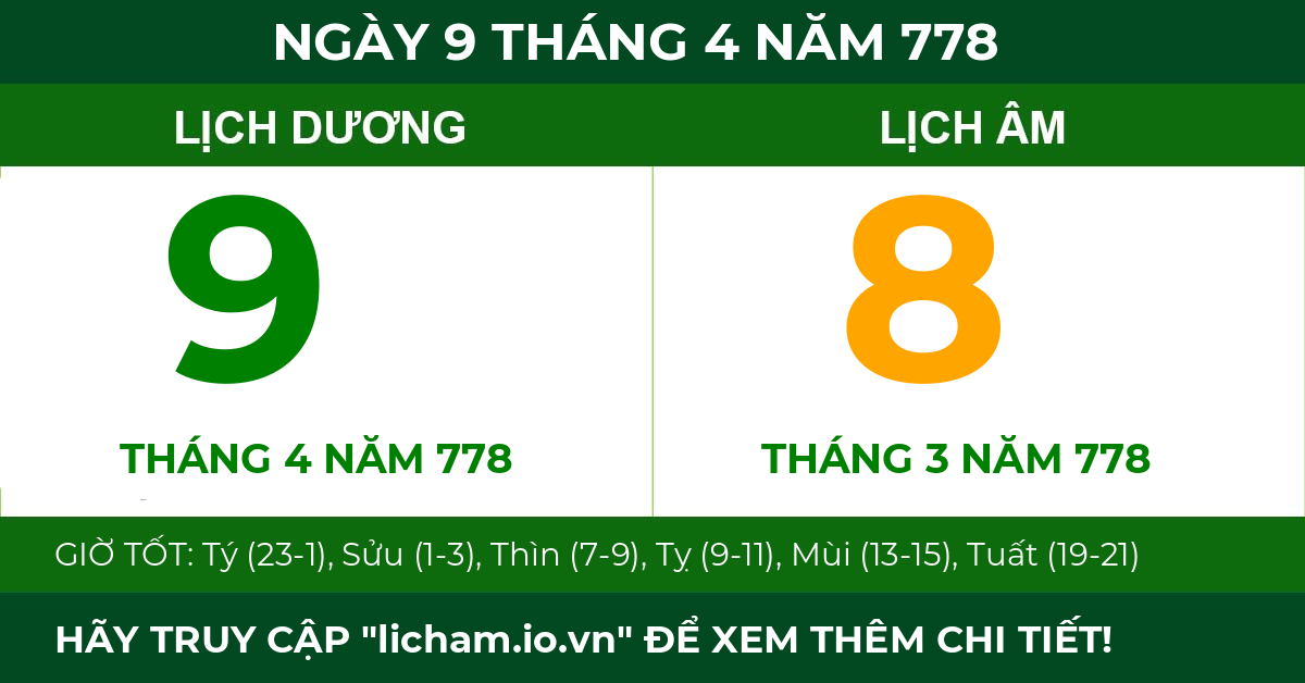 lịch âm ngày 9 tháng 4 năm 778