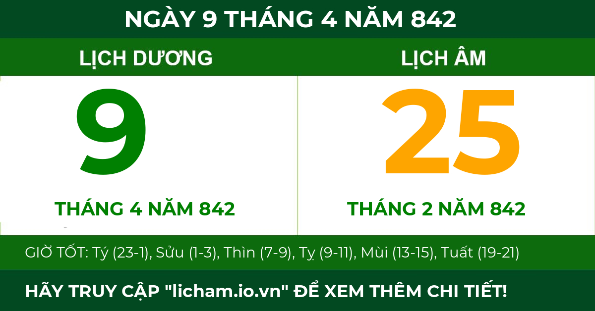 lịch âm ngày 9 tháng 4 năm 842