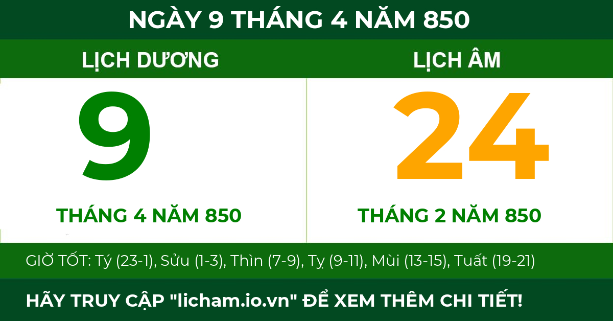 lịch âm ngày 9 tháng 4 năm 850