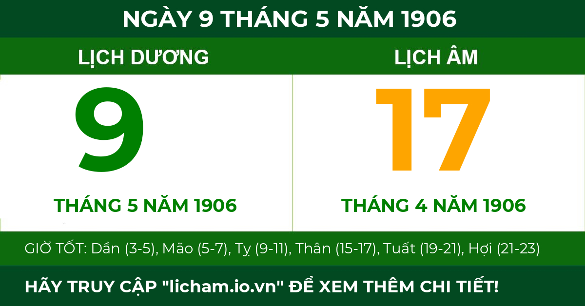 lịch âm ngày 9 tháng 5 năm 1906
