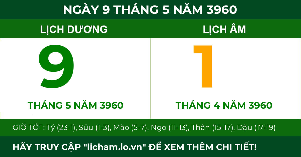 lịch âm ngày 9 tháng 5 năm 3960