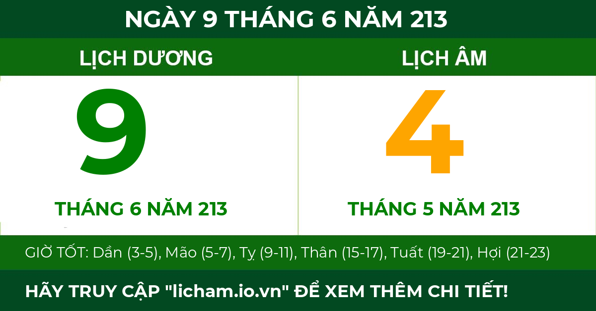 lịch âm ngày 9 tháng 6 năm 213
