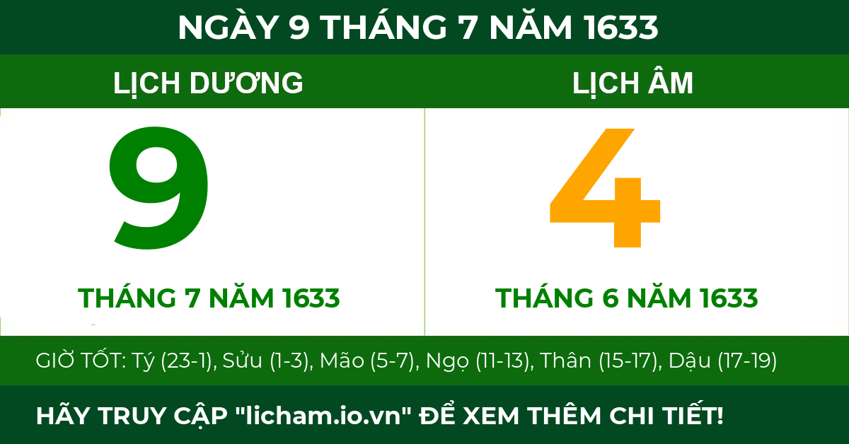 lịch âm ngày 9 tháng 7 năm 1633