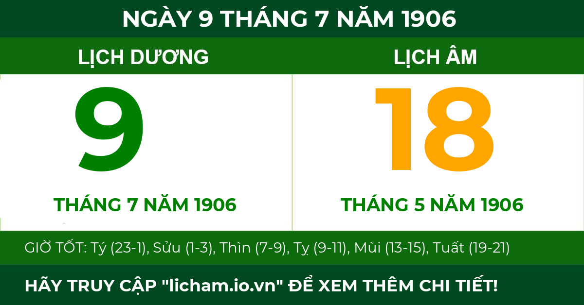 lịch âm ngày 9 tháng 7 năm 1906