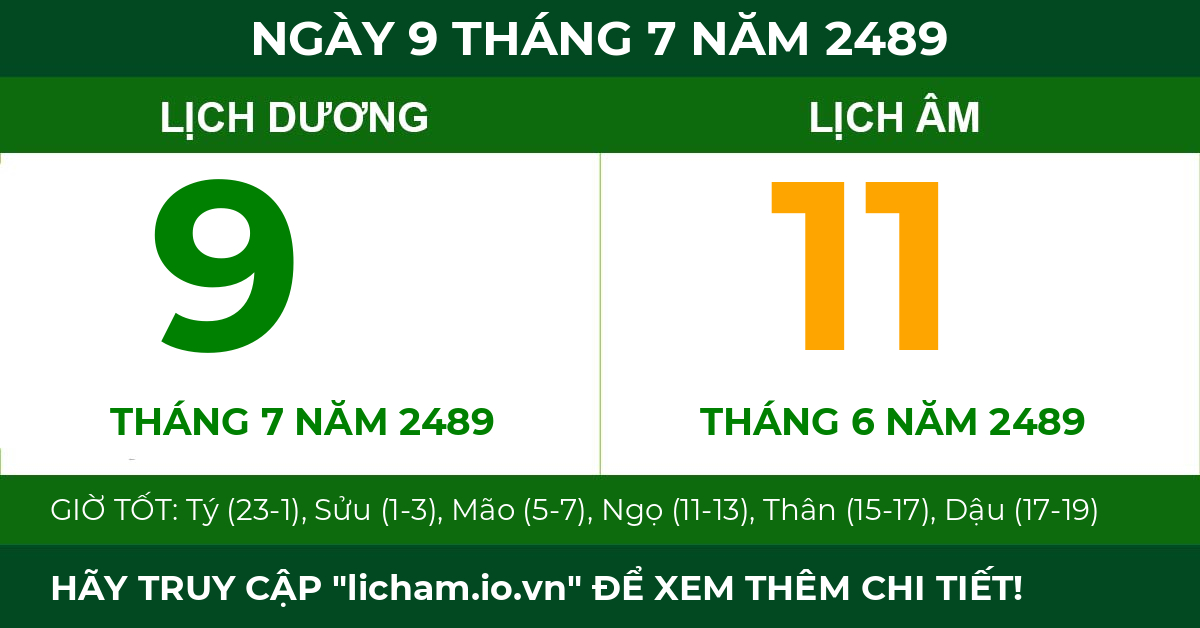 lịch âm ngày 9 tháng 7 năm 2489