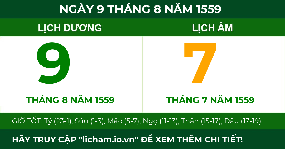 lịch âm ngày 9 tháng 8 năm 1559