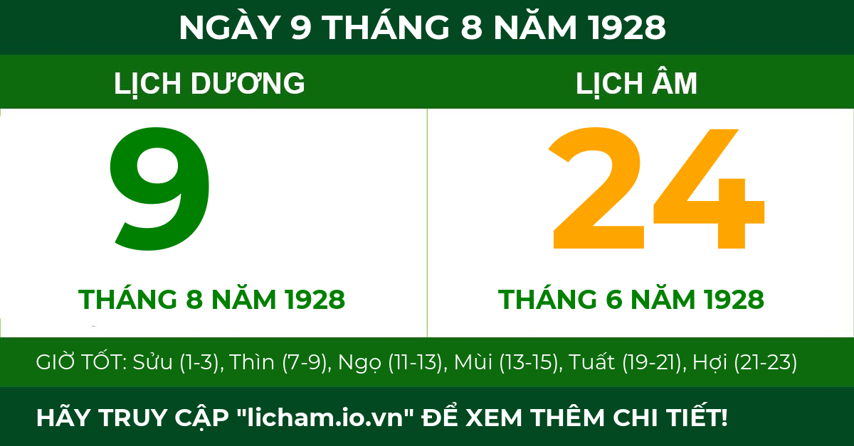 lịch âm ngày 9 tháng 8 năm 1928