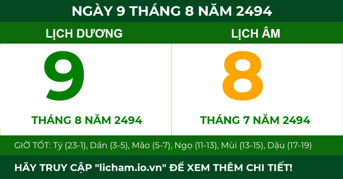 lịch âm ngày 9 tháng 8 năm 2494