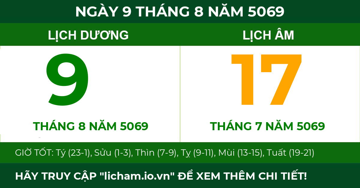 lịch âm ngày 9 tháng 8 năm 5069